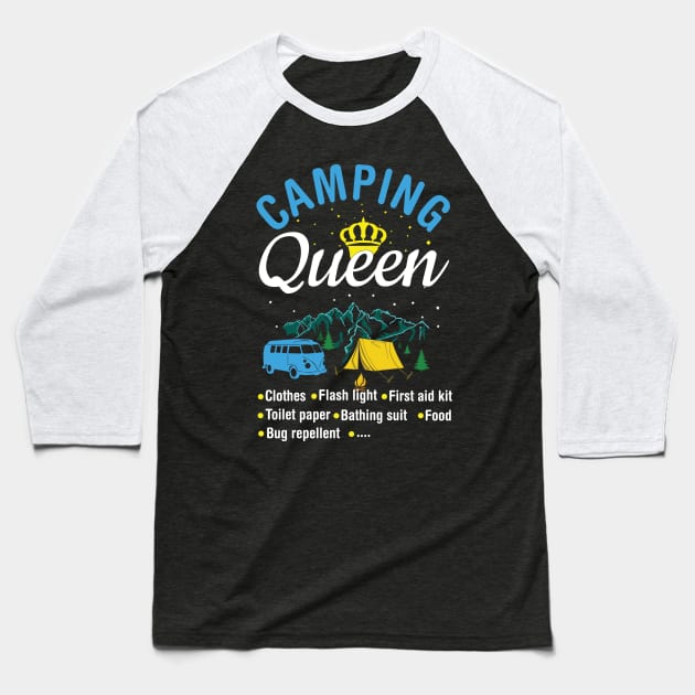 Camping Camper Queen Baseball T-Shirt by CrissWild